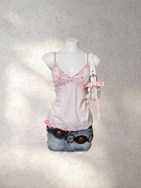 Rare 2000s 2g Pink Embroidered Camisole | Beaded Sequin Gypsy Fairy Top